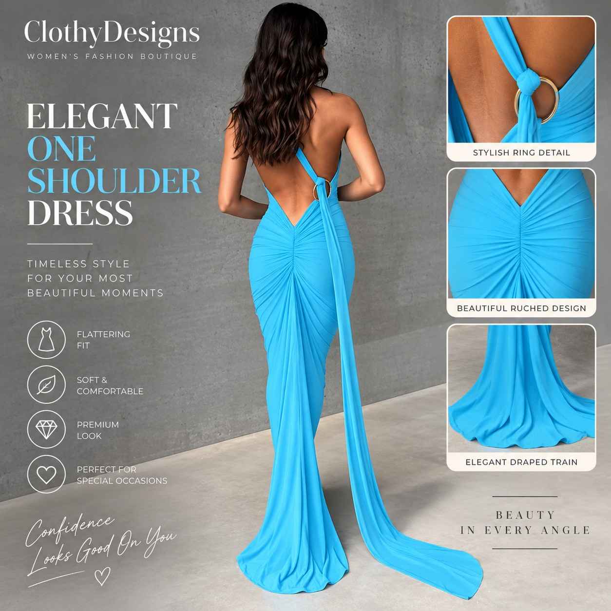 Women’s Backless Ruched Maxi Dress – Irregular Hem Sleeveless Elegant Party & Club Dress